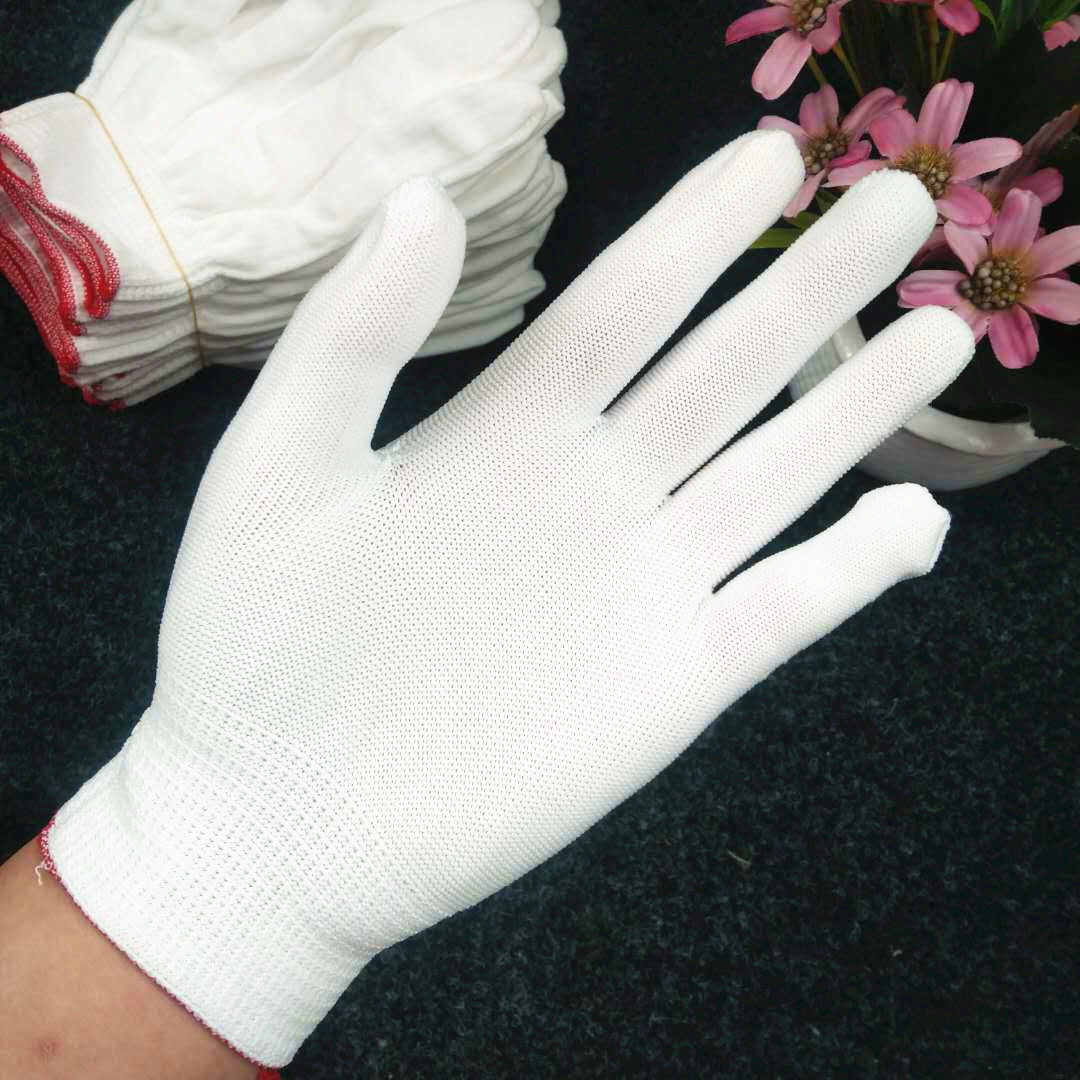 Тринадцать нейлоновых перчаток 13 калибра, тонкие рабочие перчатки из полиэстера, антистатические трикотажные белые перчатки для заводов электроники