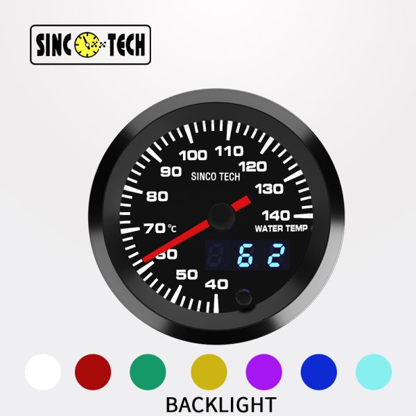 Sincotech Высокоскоростный шаговый двигатель 2-дюймовый 7-дюймовый светодиодный светодиодный измеритель Температура воды измеритель черный модель 52 мм DO6364
