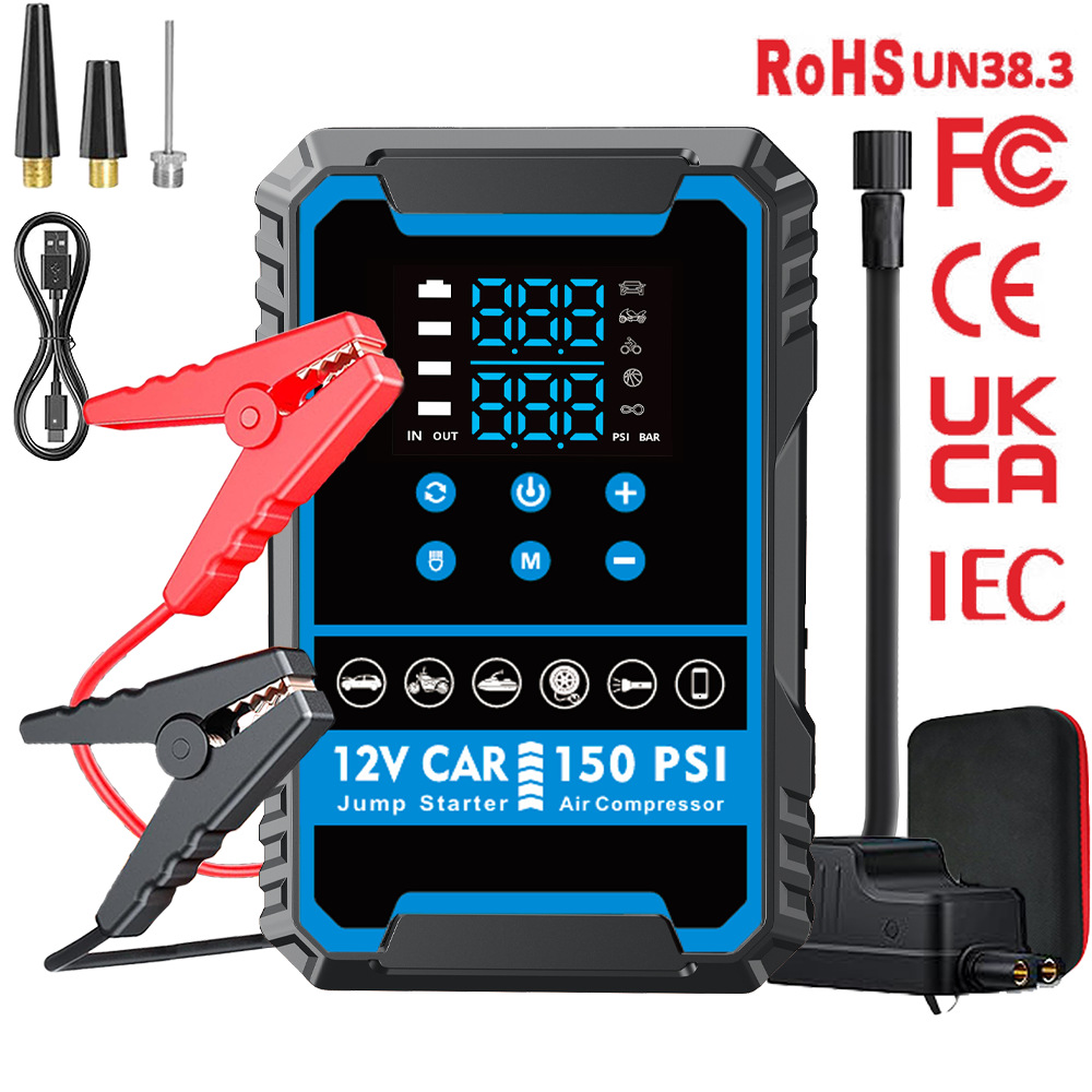 Новый 12-вольтовый аварийный пусковой источник питания для автомобиля, встроенный портативный электрический воздушный насос, дизельный и газовый, универсальный, надежный запуск