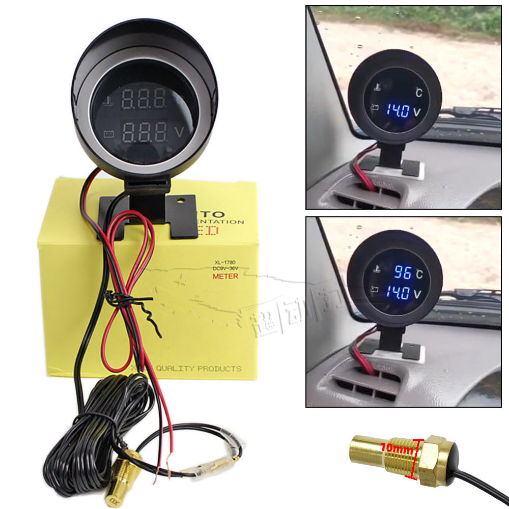 Температура воды вольтметра вольтметра двух в одном измерительном измерительном типе пистолета Круглый цифровой дисплей ЖК-дисплей ВОДА ВОЛТЕМЕТР 12V24V Универсальный