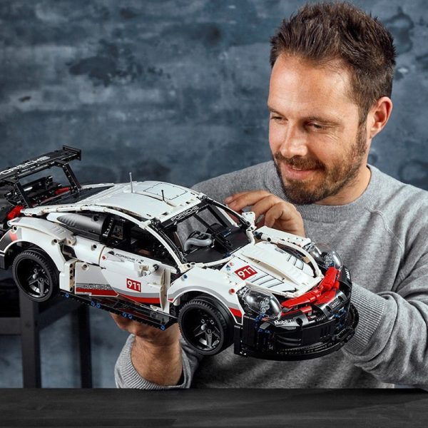 Совместимость со строительными блоками Lego: сборка Porsche 911RSR, спортивные модели гоночных автомобилей с дистанционным управлением, головоломка для мальчиков